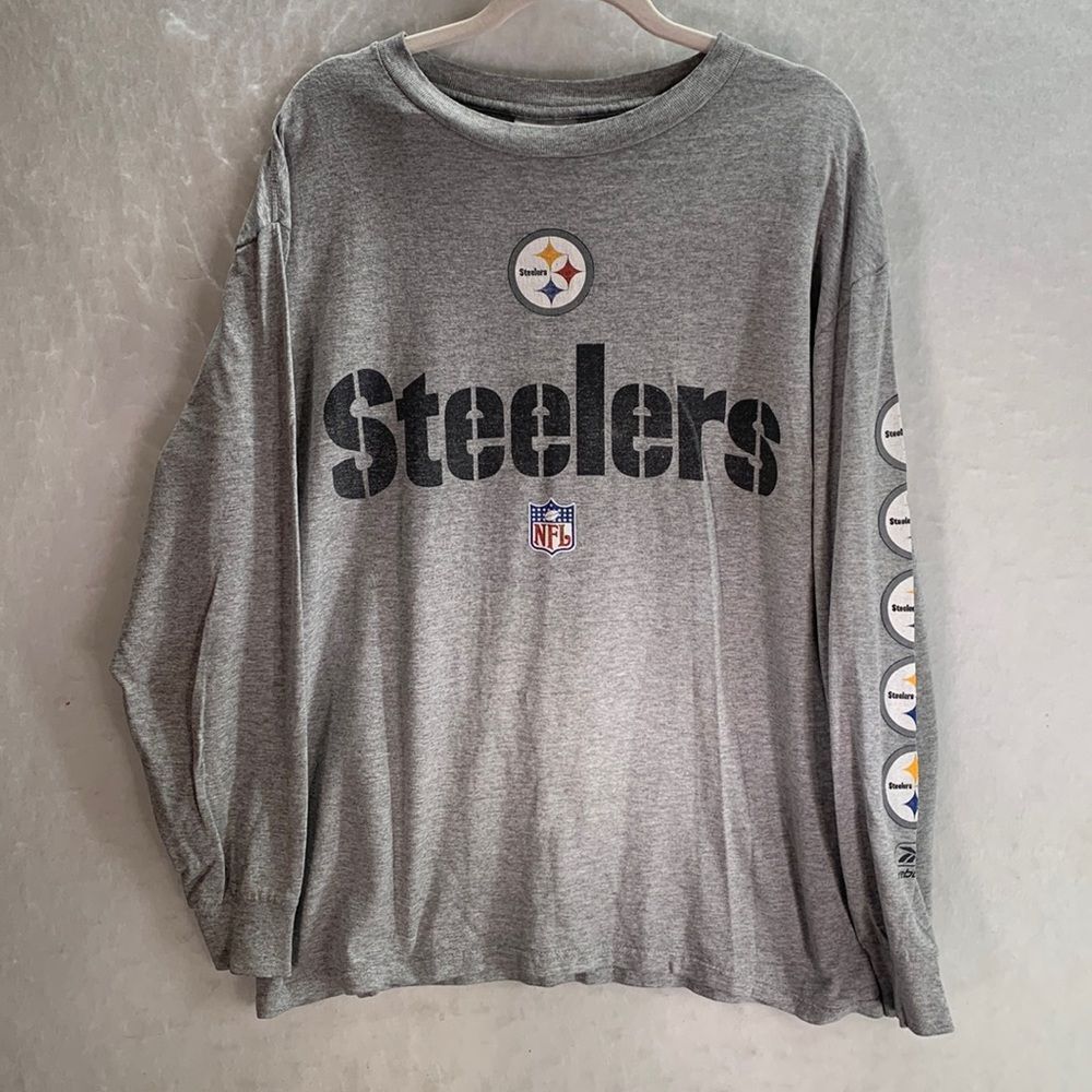 Vintage Pittsburgh Steelers football gray long sleeve shirt made in USA medium
